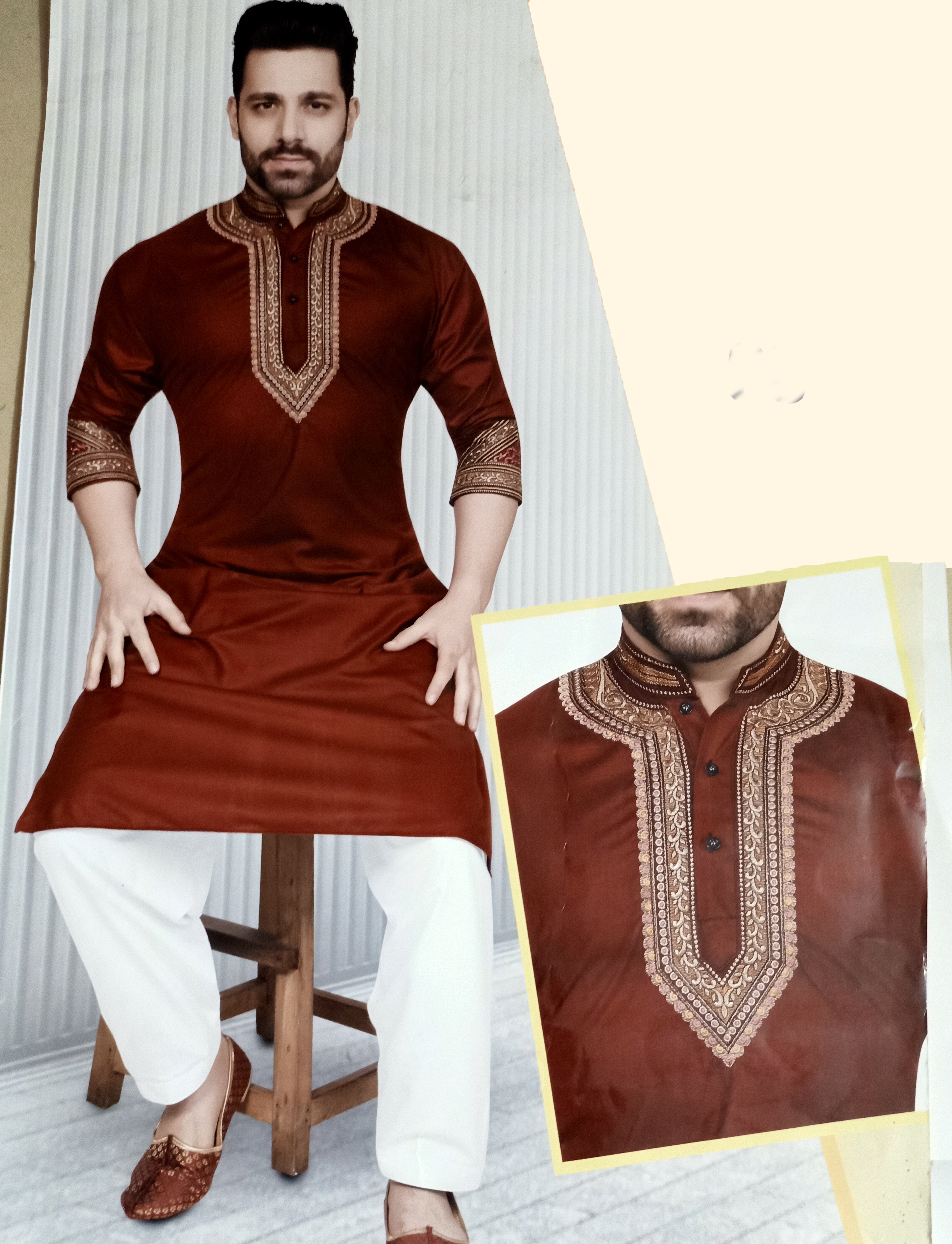 Buy Maroon Color Embroidered Pathani Suit Online For Men Dapper