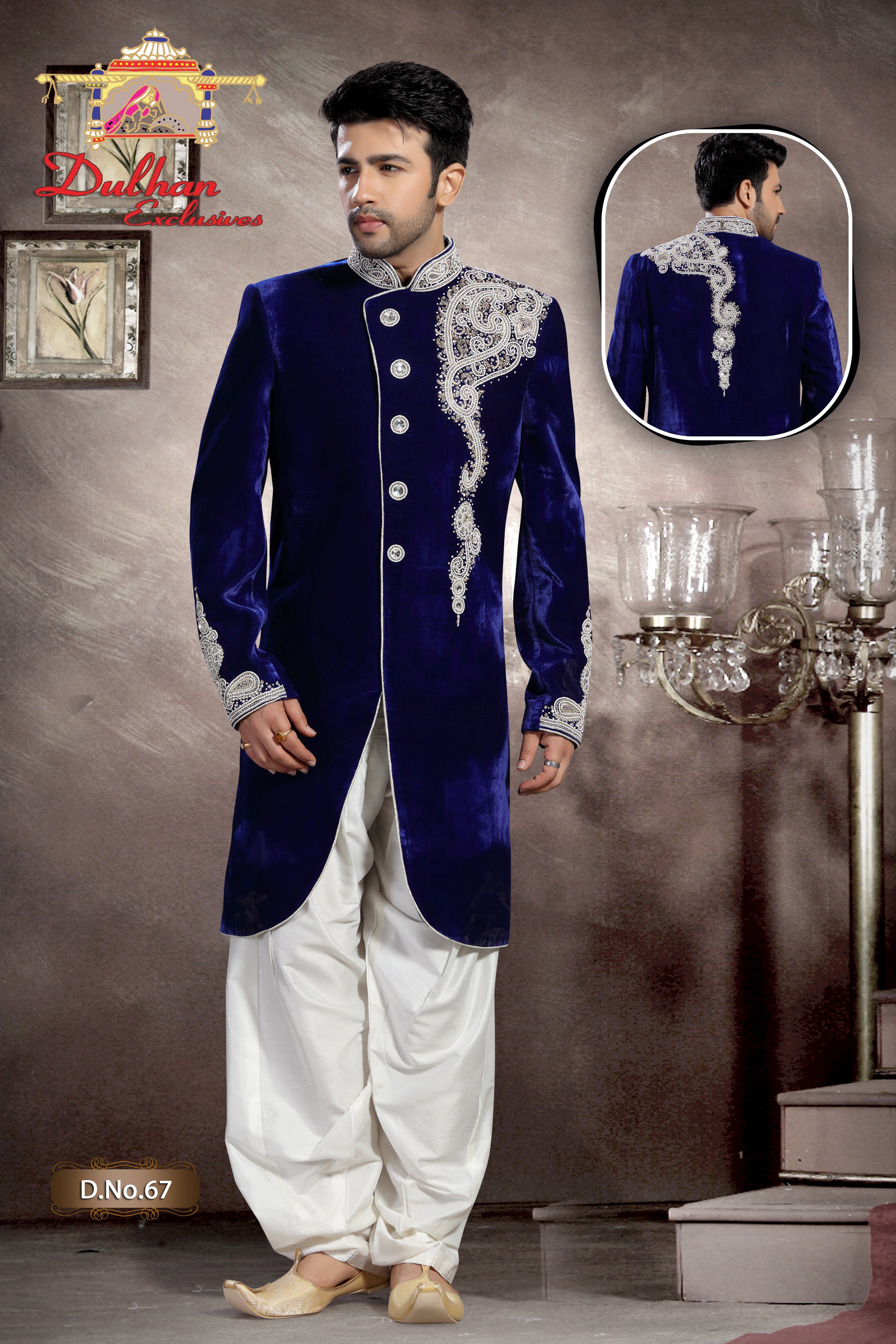 Blue sales velvet sherwani