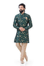 Load image into Gallery viewer, Aangrakha style Banarasi 2 pieces Indo western in Bottle Green
