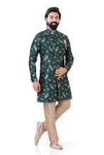 Load image into Gallery viewer, Aangrakha style Banarasi 2 pieces Indo western in Bottle Green
