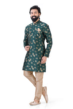 Load image into Gallery viewer, Aangrakha style Banarasi 2 pieces Indo western in Bottle Green
