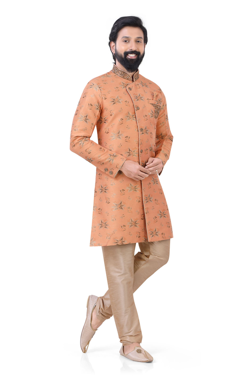 Aangrakha style Banarasi 2 pieces Indo western in Peach