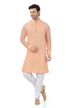 Load image into Gallery viewer, Lucknowi Chikankari Kurta Pajama Set in Peach Color
