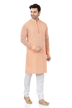 Load image into Gallery viewer, Lucknowi Chikankari Kurta Pajama Set in Peach Color
